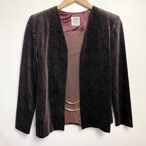 Vintage 90s Velvet Top Size L/XL Double Layer Brown Gold Special Event Mature